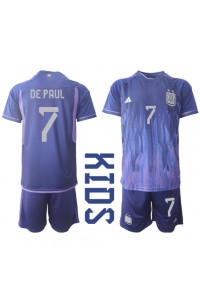 Argentina Rodrigo de Paul #7 Babyklær Borte Fotballdrakt til barn VM 2022 Korte ermer (+ Korte bukser)